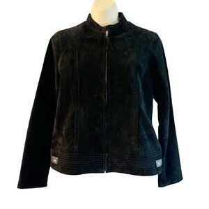 Ruff Hewn Women's Sz M Black Suede Full Zip Cropped Leather Moto Jacket